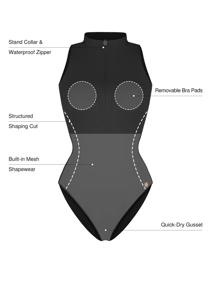 Zip-Front Waist Shaping Swimsuit - Modefluss