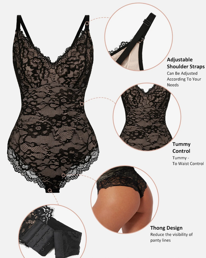 V Neck Sexy Lace Bodysuit Shapewear for Women