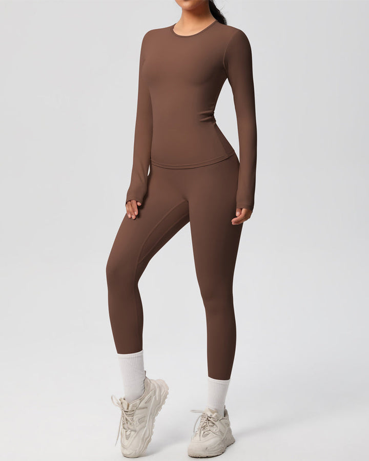 Long Sleeve Round Neck Top And Leggings Tracksuit Set
