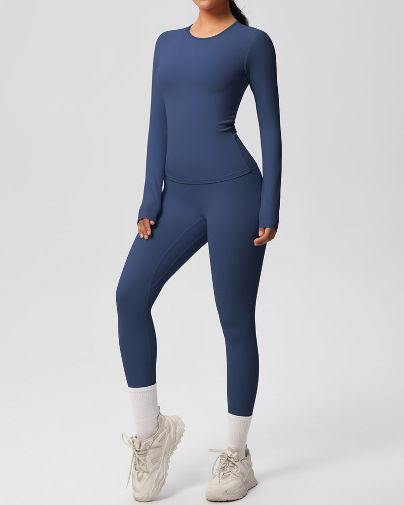 Long Sleeve Round Neck Top And Leggings Tracksuit Set