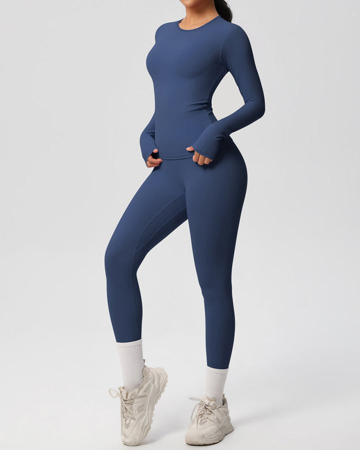 Long Sleeve Round Neck Top And Leggings Tracksuit Set