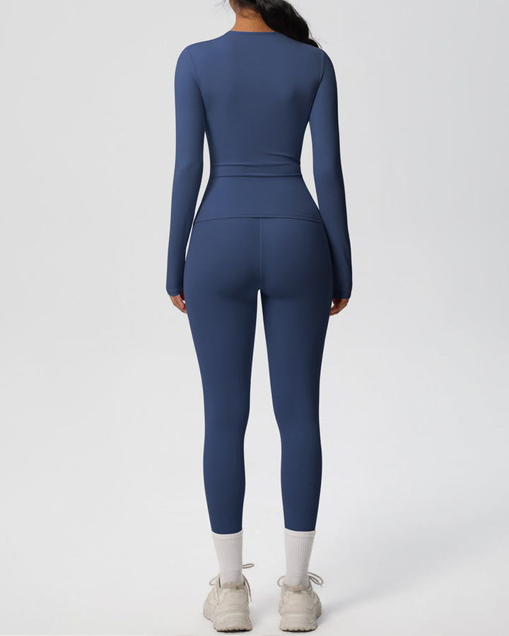 Long Sleeve Round Neck Top And Leggings Tracksuit Set