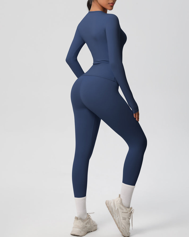 Long Sleeve Round Neck Top And Leggings Tracksuit Set