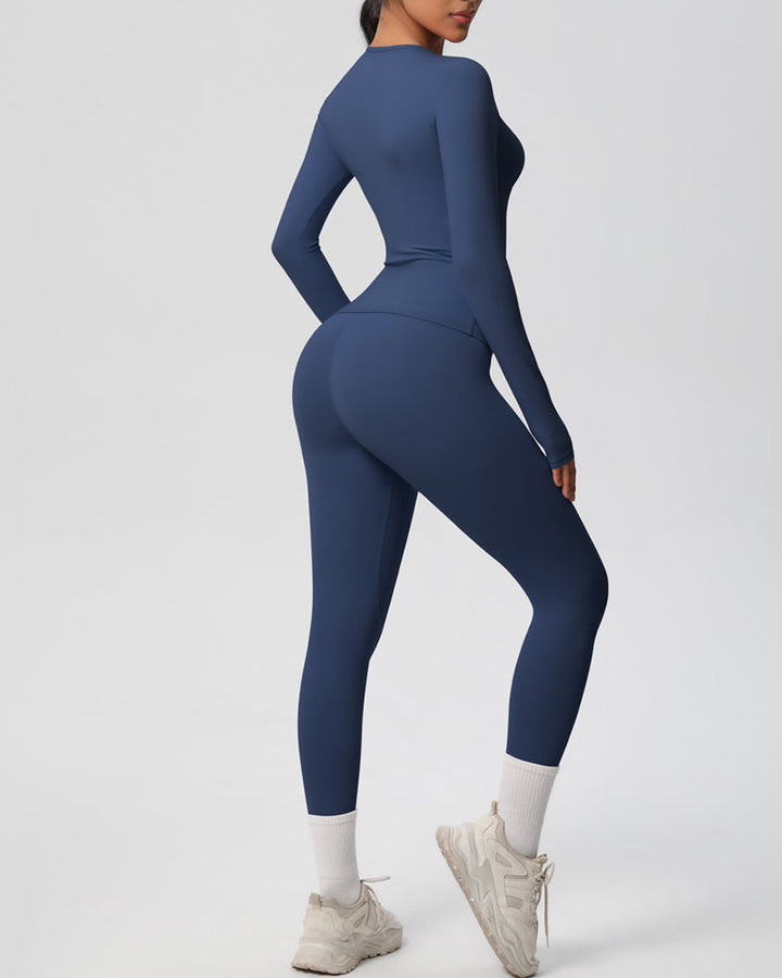 Long Sleeve Round Neck Top And Leggings Tracksuit Set