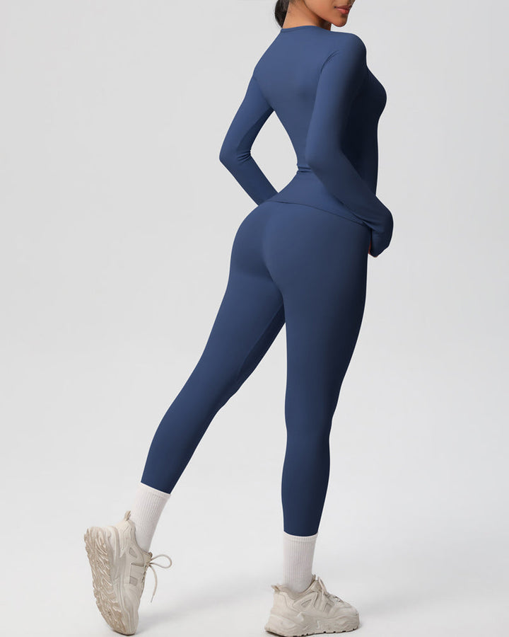 Long Sleeve Round Neck Top And Leggings Tracksuit Set