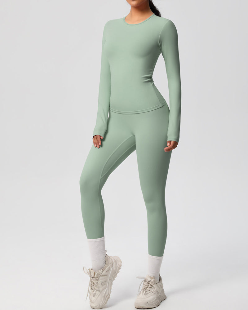 Long Sleeve Round Neck Top And Leggings Tracksuit Set
