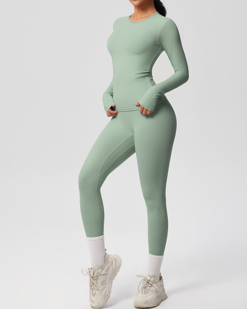 Long Sleeve Round Neck Top And Leggings Tracksuit Set