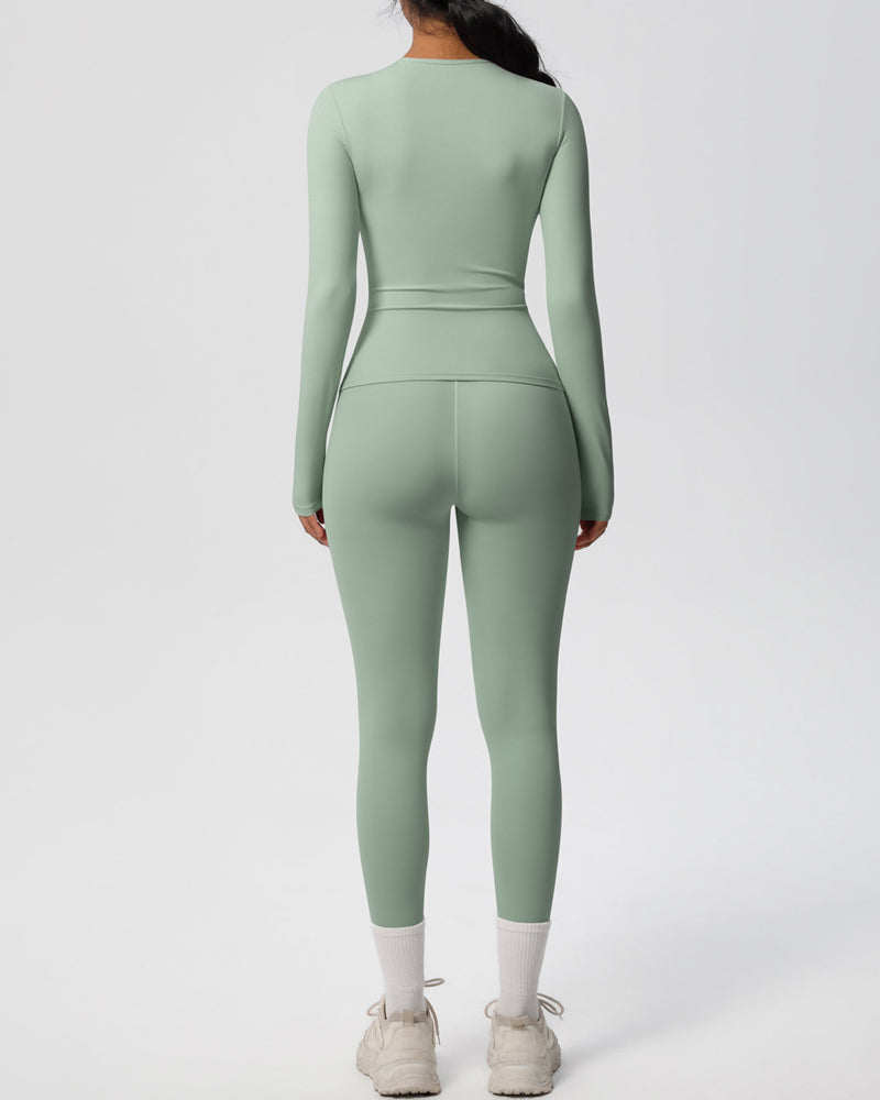 Long Sleeve Round Neck Top And Leggings Tracksuit Set