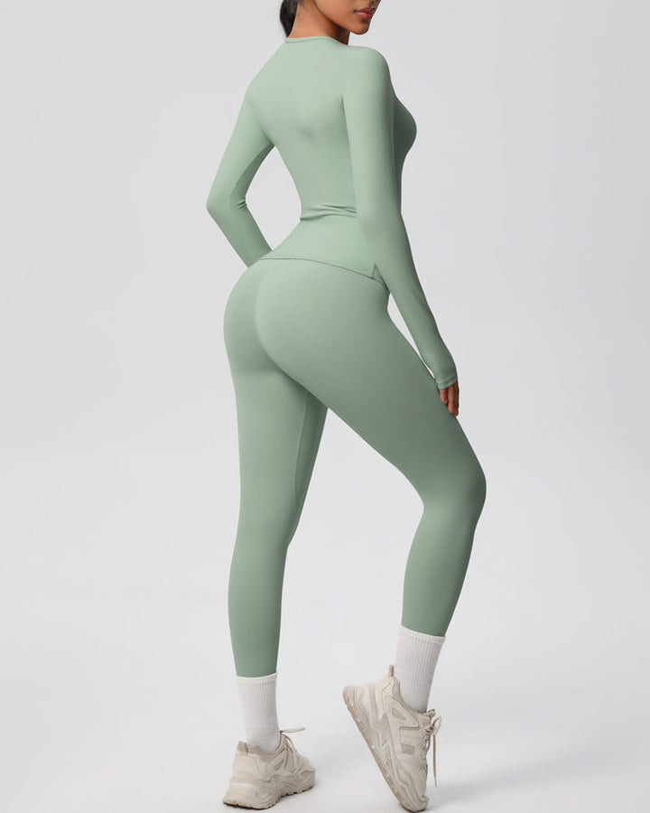 Long Sleeve Round Neck Top And Leggings Tracksuit Set