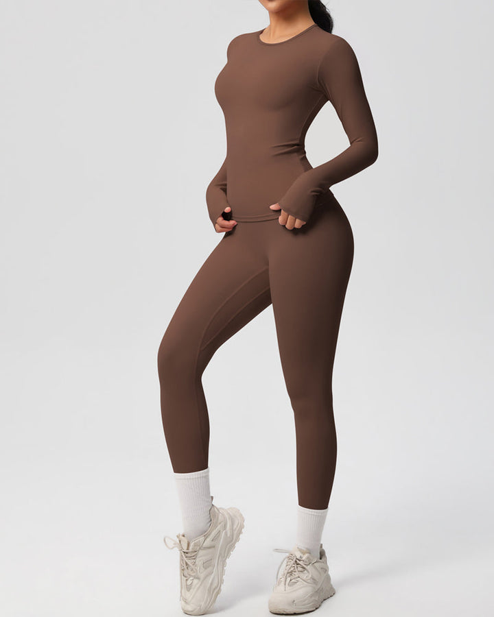 Long Sleeve Round Neck Top And Leggings Tracksuit Set