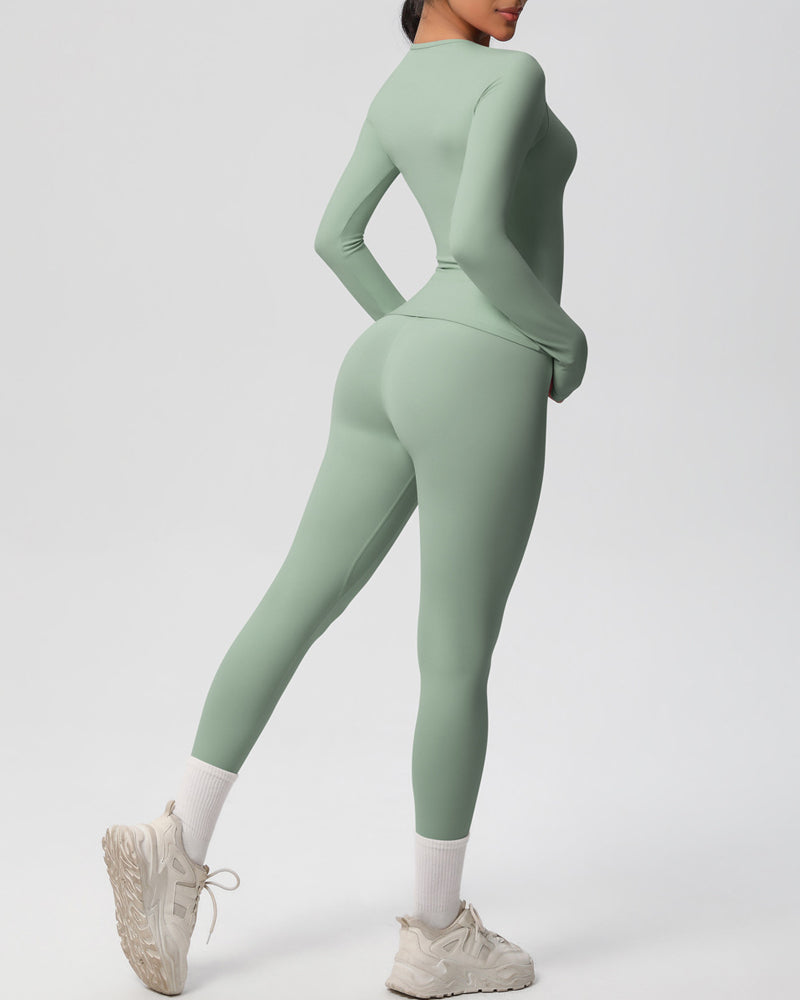 Long Sleeve Round Neck Top And Leggings Tracksuit Set
