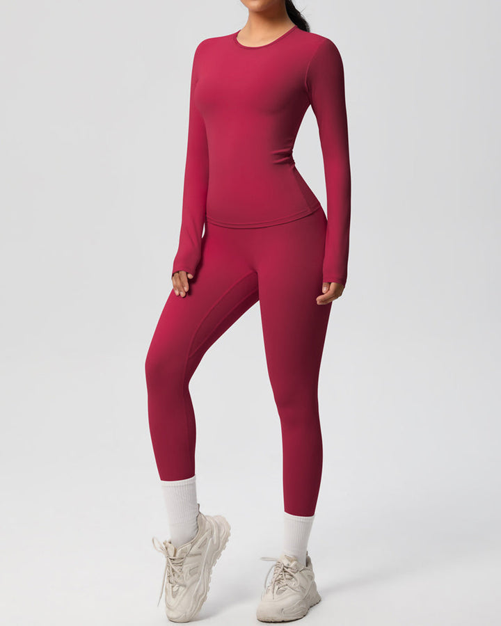Long Sleeve Round Neck Top And Leggings Tracksuit Set