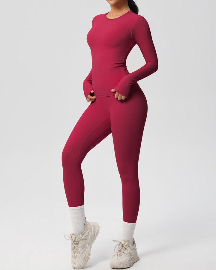 Long Sleeve Round Neck Top And Leggings Tracksuit Set