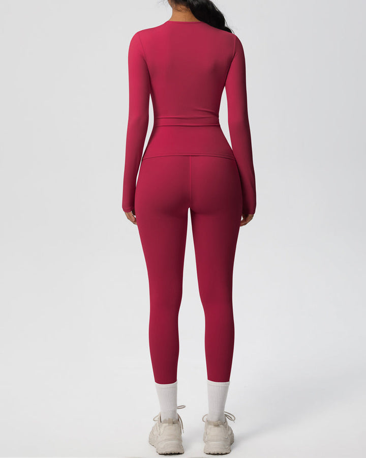 Long Sleeve Round Neck Top And Leggings Tracksuit Set