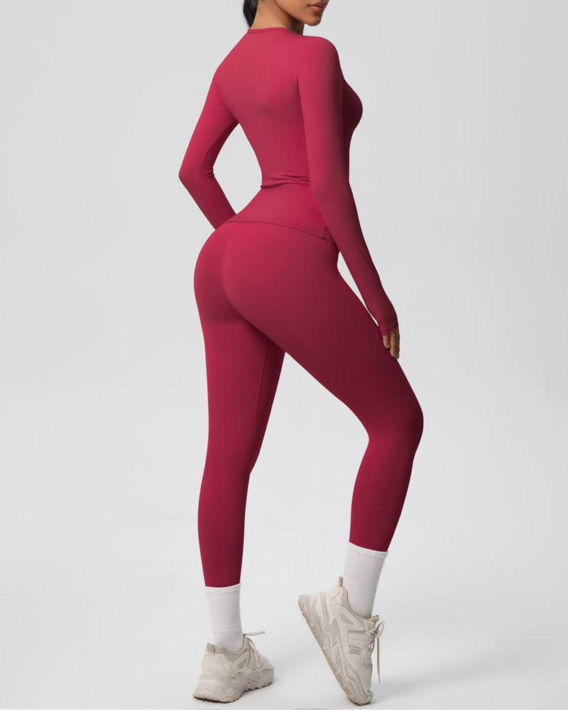 Long Sleeve Round Neck Top And Leggings Tracksuit Set
