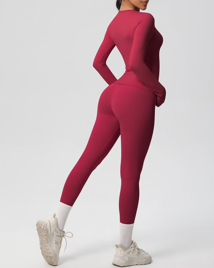 Long Sleeve Round Neck Top And Leggings Tracksuit Set
