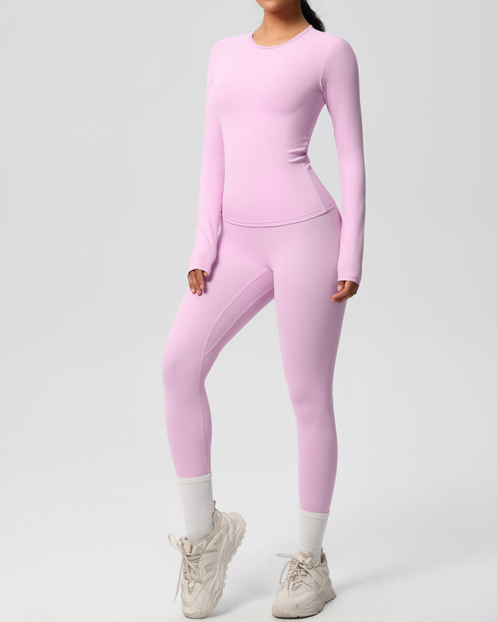 Long Sleeve Round Neck Top And Leggings Tracksuit Set