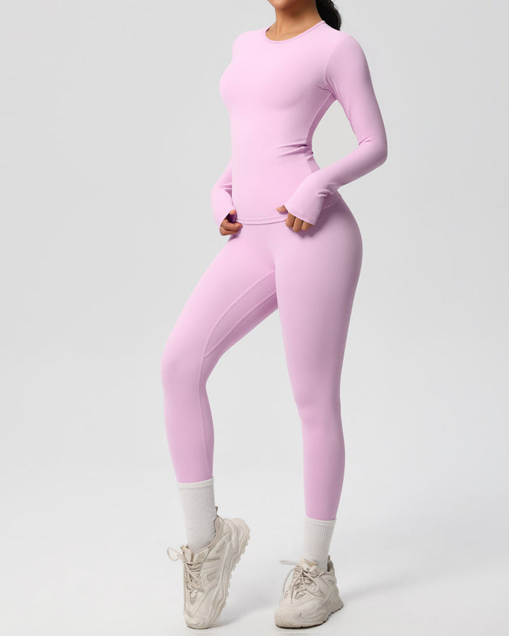 Long Sleeve Round Neck Top And Leggings Tracksuit Set