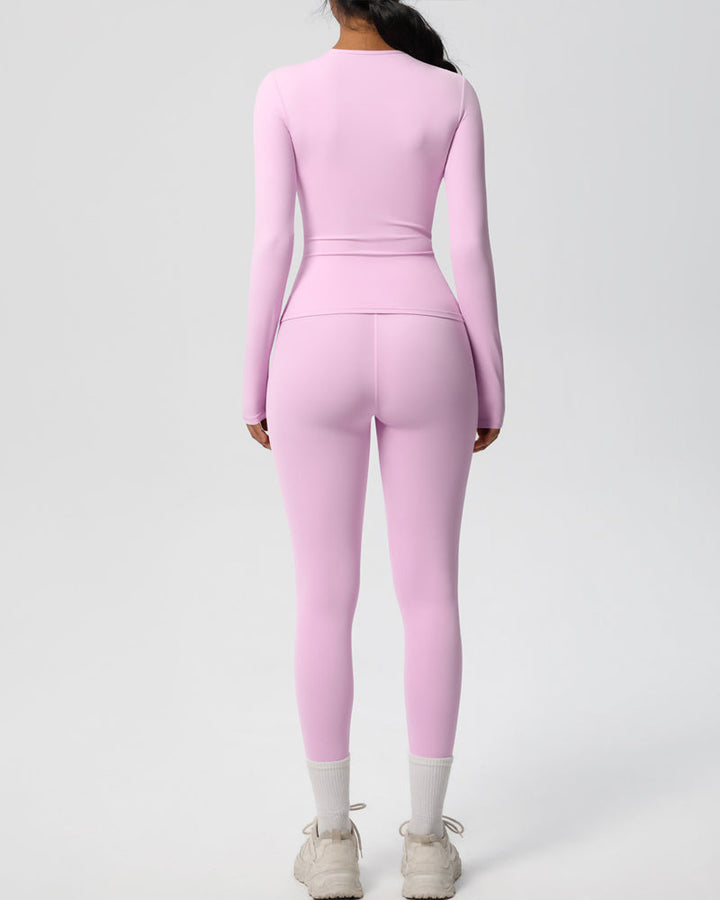Long Sleeve Round Neck Top And Leggings Tracksuit Set