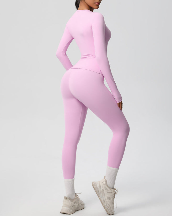 Long Sleeve Round Neck Top And Leggings Tracksuit Set