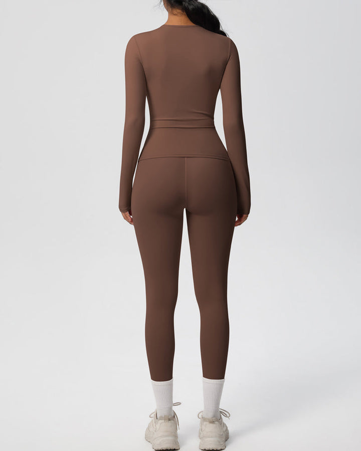Long Sleeve Round Neck Top And Leggings Tracksuit Set