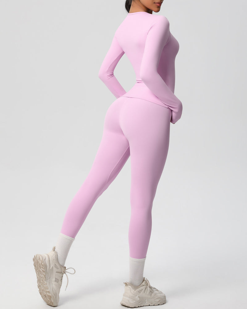 Long Sleeve Round Neck Top And Leggings Tracksuit Set