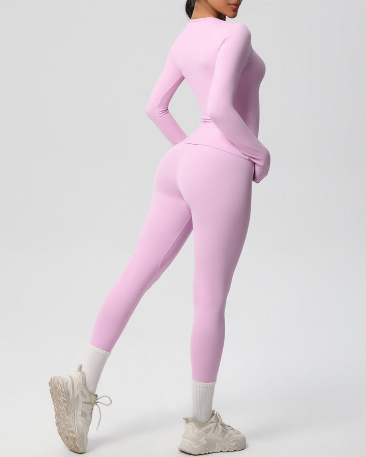 Long Sleeve Round Neck Top And Leggings Tracksuit Set