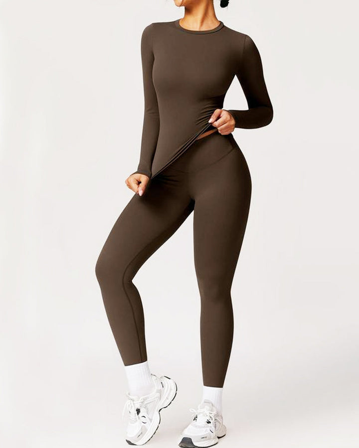 Long Sleeve Round Neck Top And Leggings Tracksuit Set
