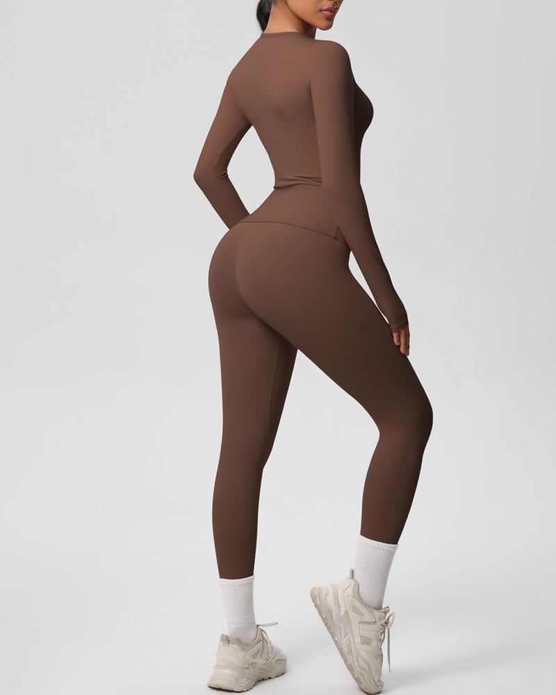 Long Sleeve Round Neck Top And Leggings Tracksuit Set