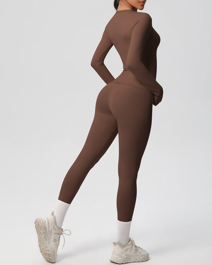 Long Sleeve Round Neck Top And Leggings Tracksuit Set