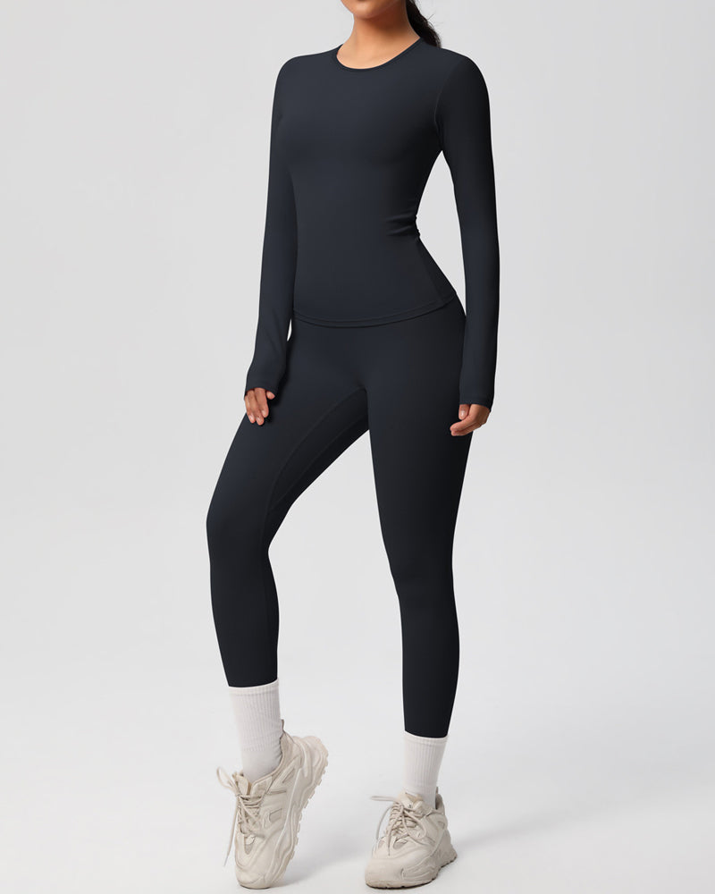 Long Sleeve Round Neck Top And Leggings Tracksuit Set