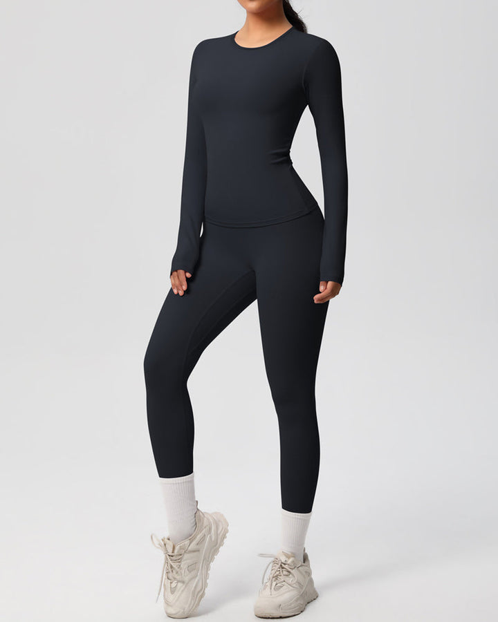 Long Sleeve Round Neck Top And Leggings Tracksuit Set