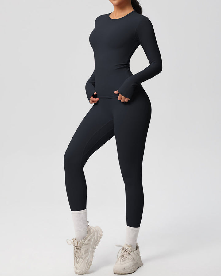 Long Sleeve Round Neck Top And Leggings Tracksuit Set