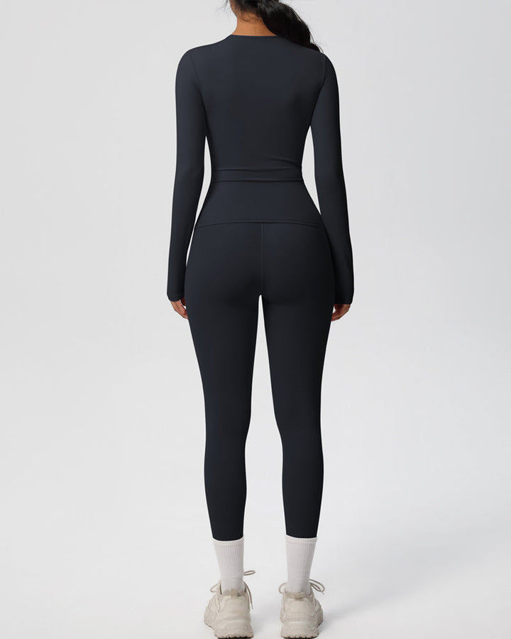 Long Sleeve Round Neck Top And Leggings Tracksuit Set