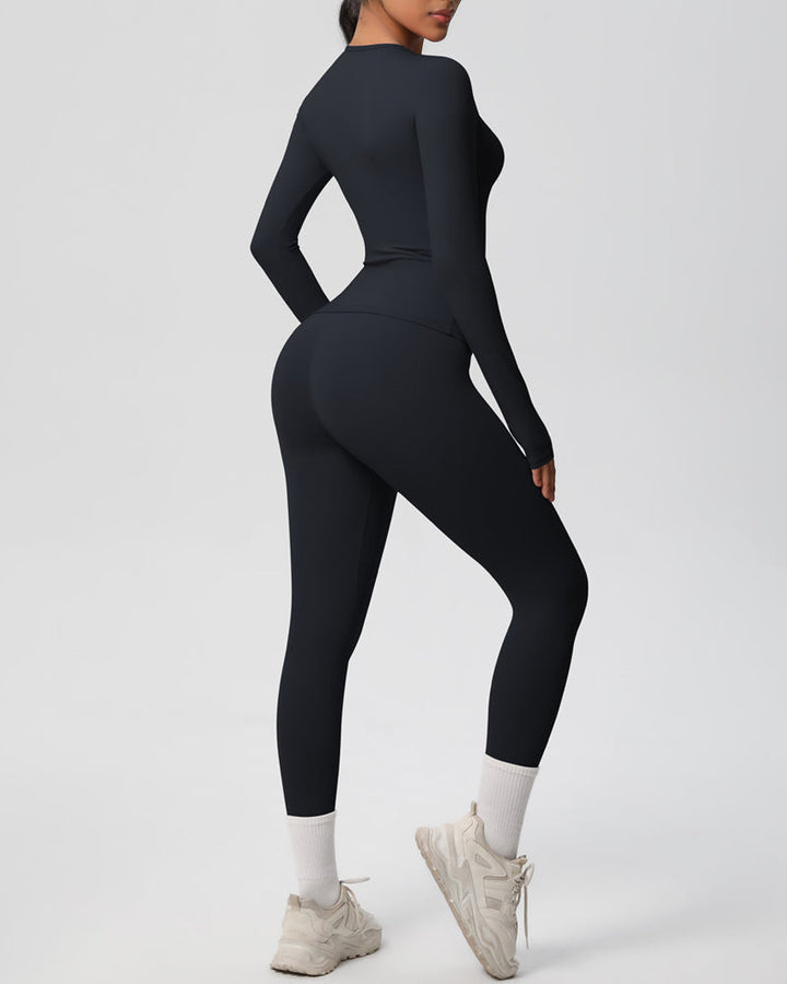Long Sleeve Round Neck Top And Leggings Tracksuit Set