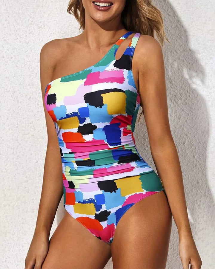 One Shoulder Tummy Control Swimsuit For Women
