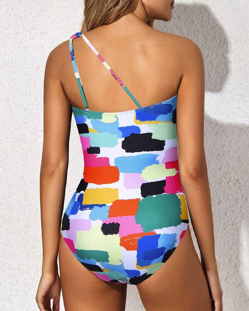 One Shoulder Tummy Control Swimsuit For Women