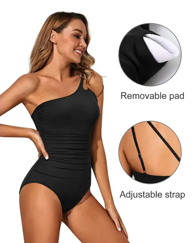One Shoulder Tummy Control Swimsuit For Women