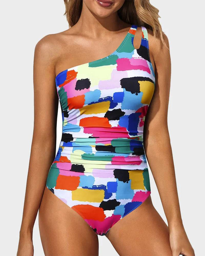 One Shoulder Tummy Control Swimsuit For Women