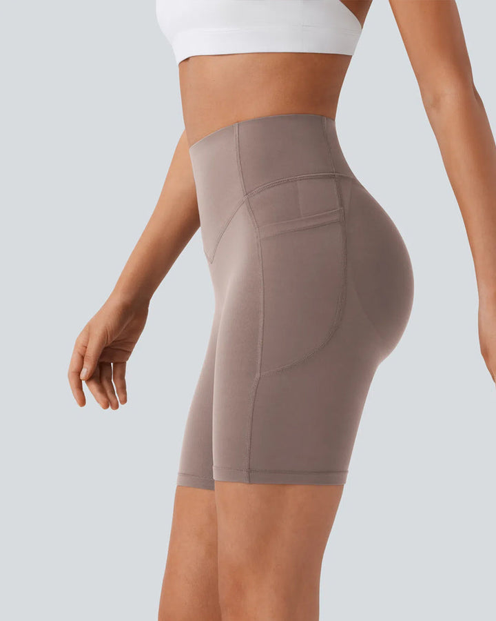 High Waisted Butt Lifting Tummy Control Side Pocket Shaping Training Shorts 7"