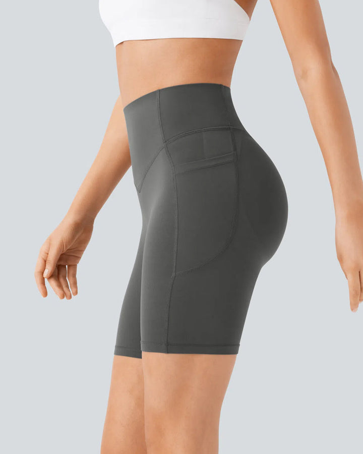 High Waisted Butt Lifting Tummy Control Side Pocket Shaping Training Shorts 7"