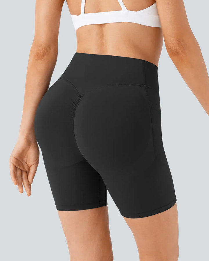 High Waisted Butt Lifting Tummy Control Side Pocket Shaping Training Shorts 7"