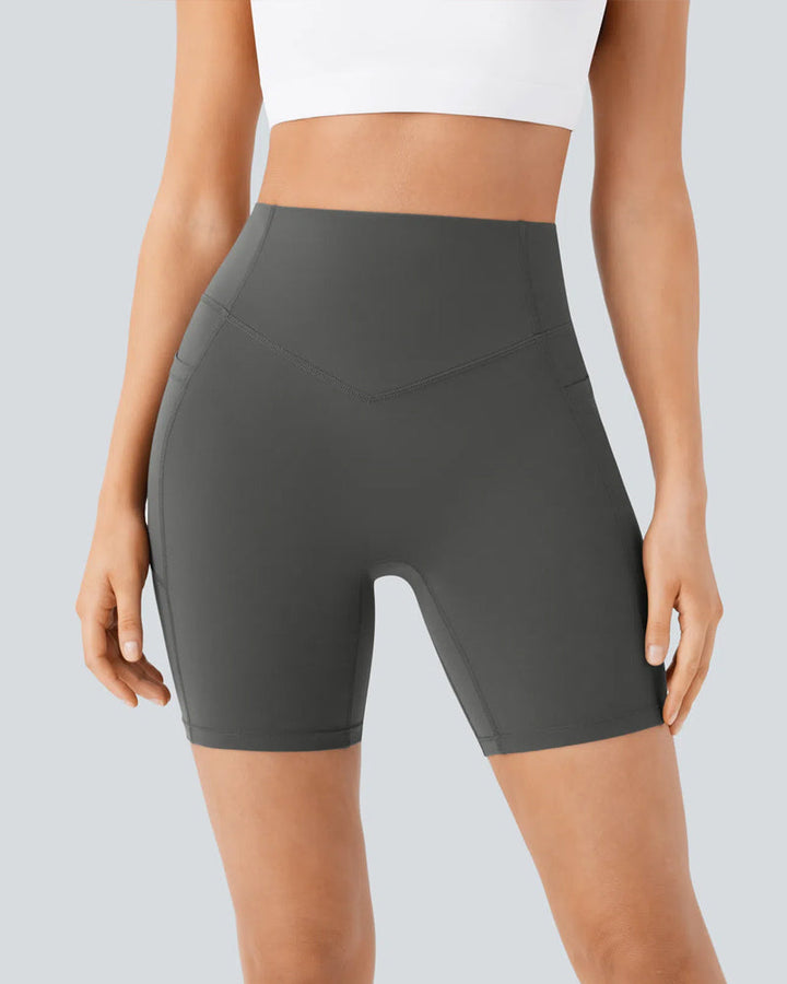 High Waisted Butt Lifting Tummy Control Side Pocket Shaping Training Shorts 7"