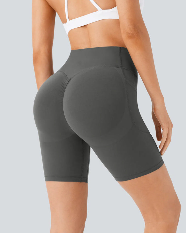High Waisted Butt Lifting Tummy Control Side Pocket Shaping Training Shorts 7"