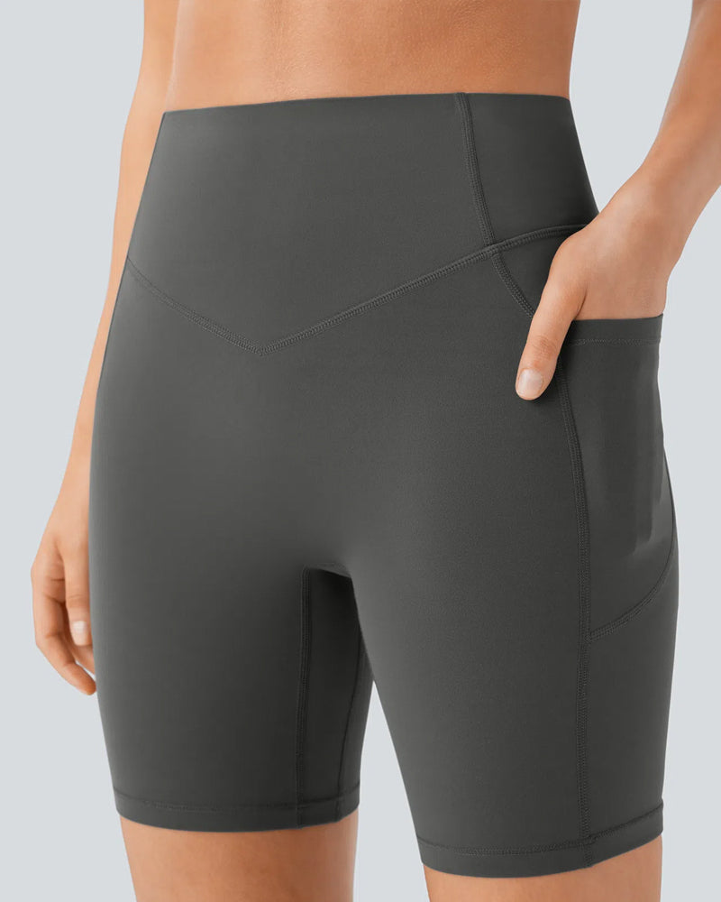 High Waisted Butt Lifting Tummy Control Side Pocket Shaping Training Shorts 7"