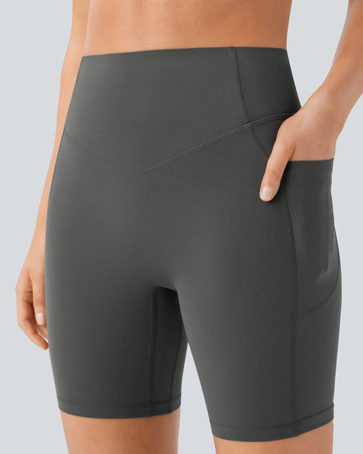 High Waisted Butt Lifting Tummy Control Side Pocket Shaping Training Shorts 7"