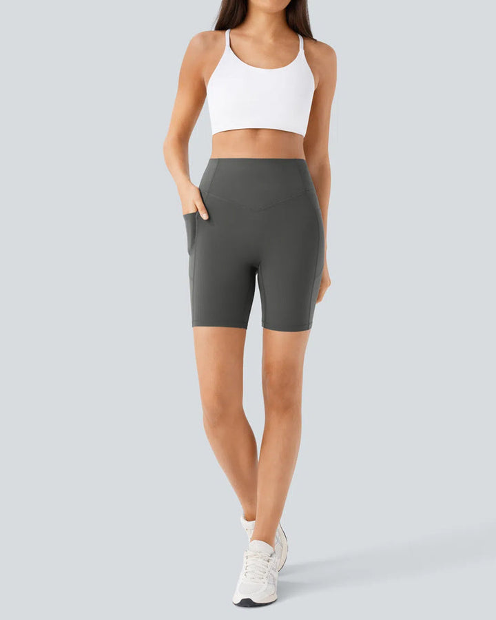 High Waisted Butt Lifting Tummy Control Side Pocket Shaping Training Shorts 7"