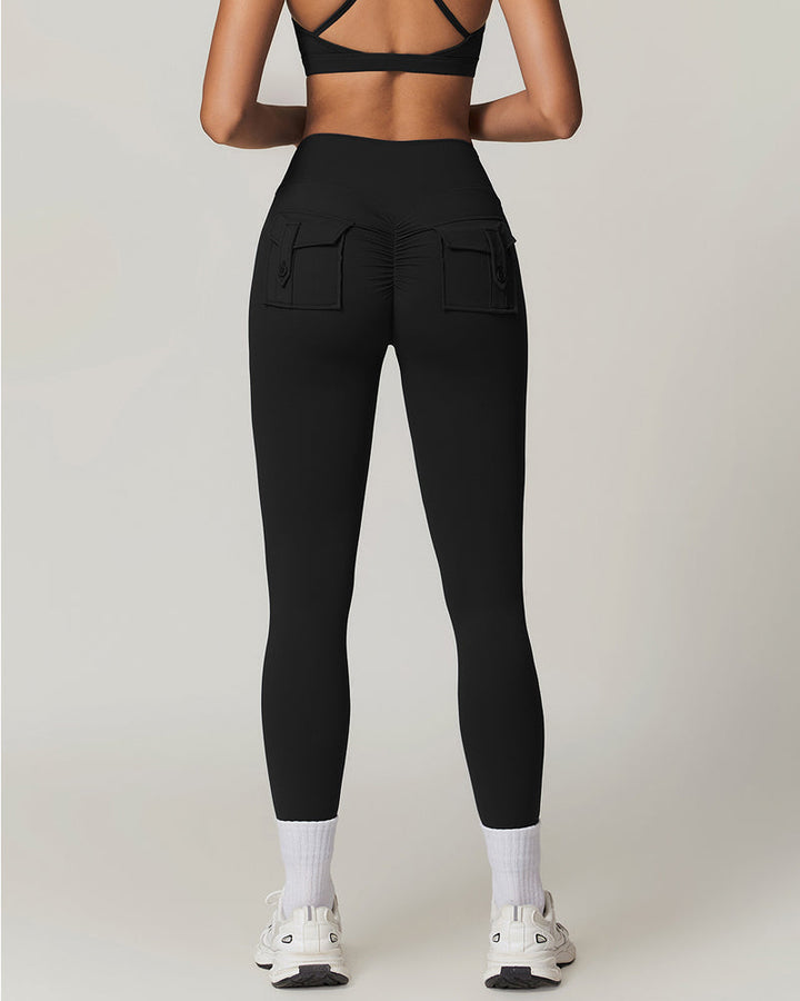Y2K Wide Waistband High Stretch Pocket Cargo Butt Lifting Workout Quick Drying Leggings