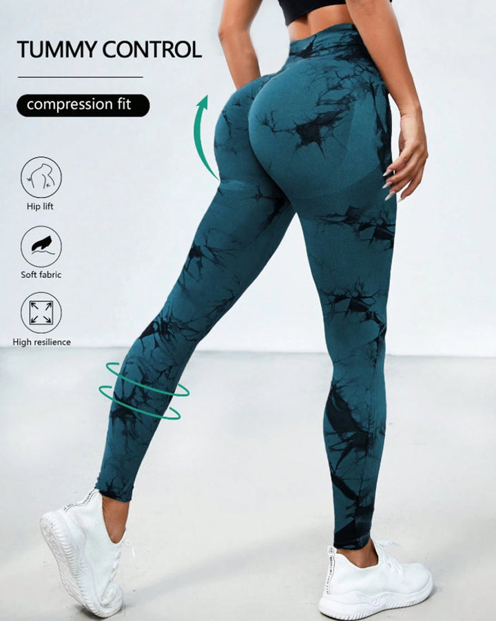Modefluss Tie Dye Wide Waistband Sports Leggings