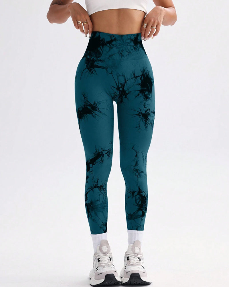 Modefluss Tie Dye Wide Waistband Sports Leggings